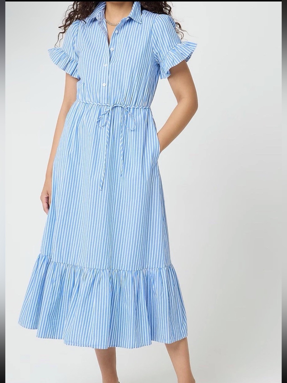 NWT J. Crew Factory Blue and White Striped Midi Shirt Dress